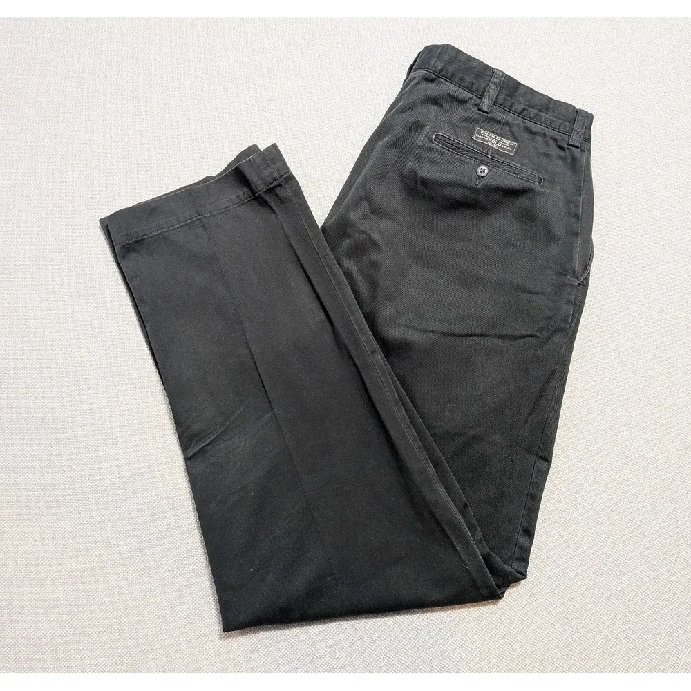 Polo Ralph Lauren Chino Mens Pants Black 36x32 VTG Breathable Belt Loops Pockets